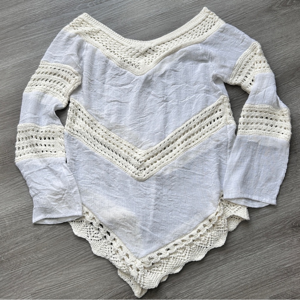 Blue moon V shape crochet boho swimsuit coverup shirt tunic  - size M
